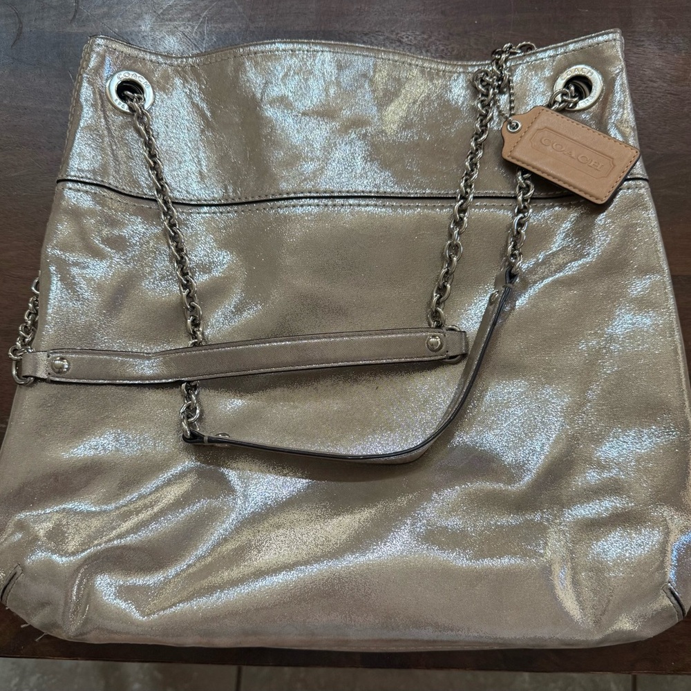 Coach Poppy Silver Shoulder Bag with Chain Strap